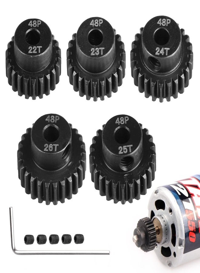 AIMROCK 5-Pack 48P RC Motor Pinion Gears Set: 22T 23T 24T 25T 26T Upgrade Parts for 1/10 RC Car 3.175mm Shaft Motor - Image 1